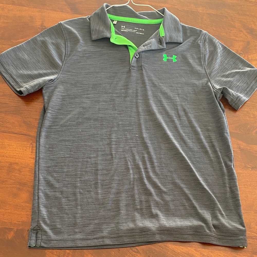 Under Armour Kids Polo in Charcoal with Lime Accents